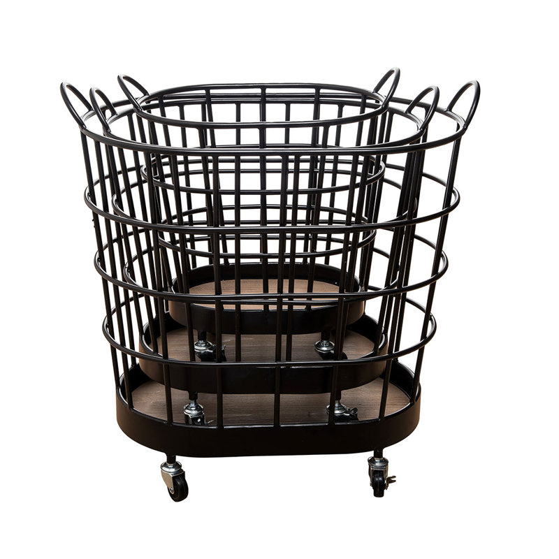 Gracie Oaks Rolling on Wheels 3 Piece Metal Basket Set Wayfair